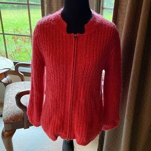 Cabi M salmon coral lined mohair blend zip sweater